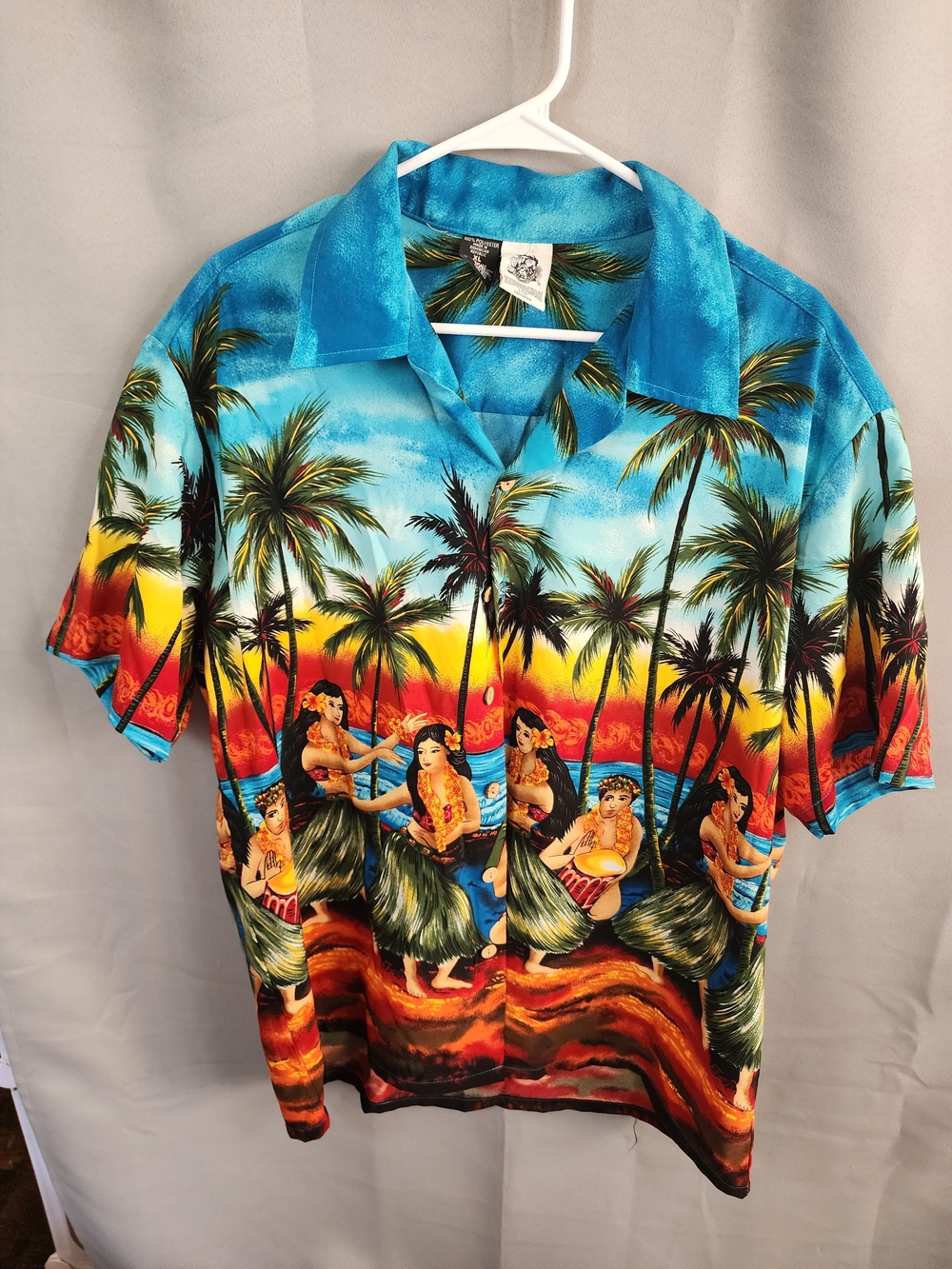 Kennington Ltd Vintage Camp Hawaiian Men's Blue Tropical Hula Print Camp Shirt